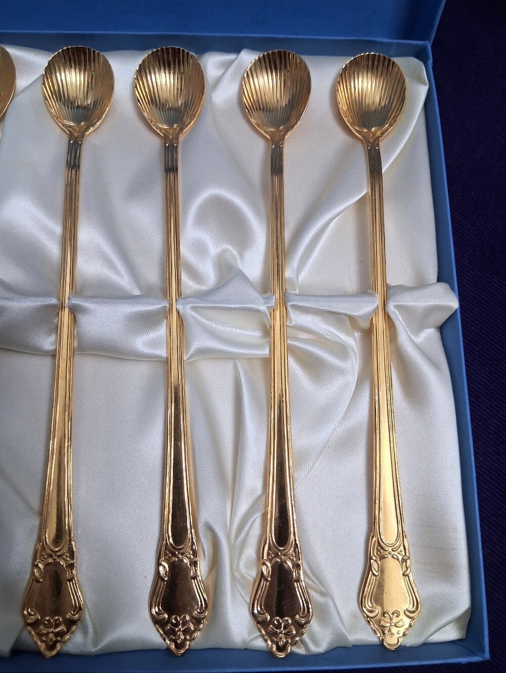 Vintage Janis 24K Gold Plated Long Spoons Iced Tea Cocktail Dessert Shell Shaped - Picture 6 of 15